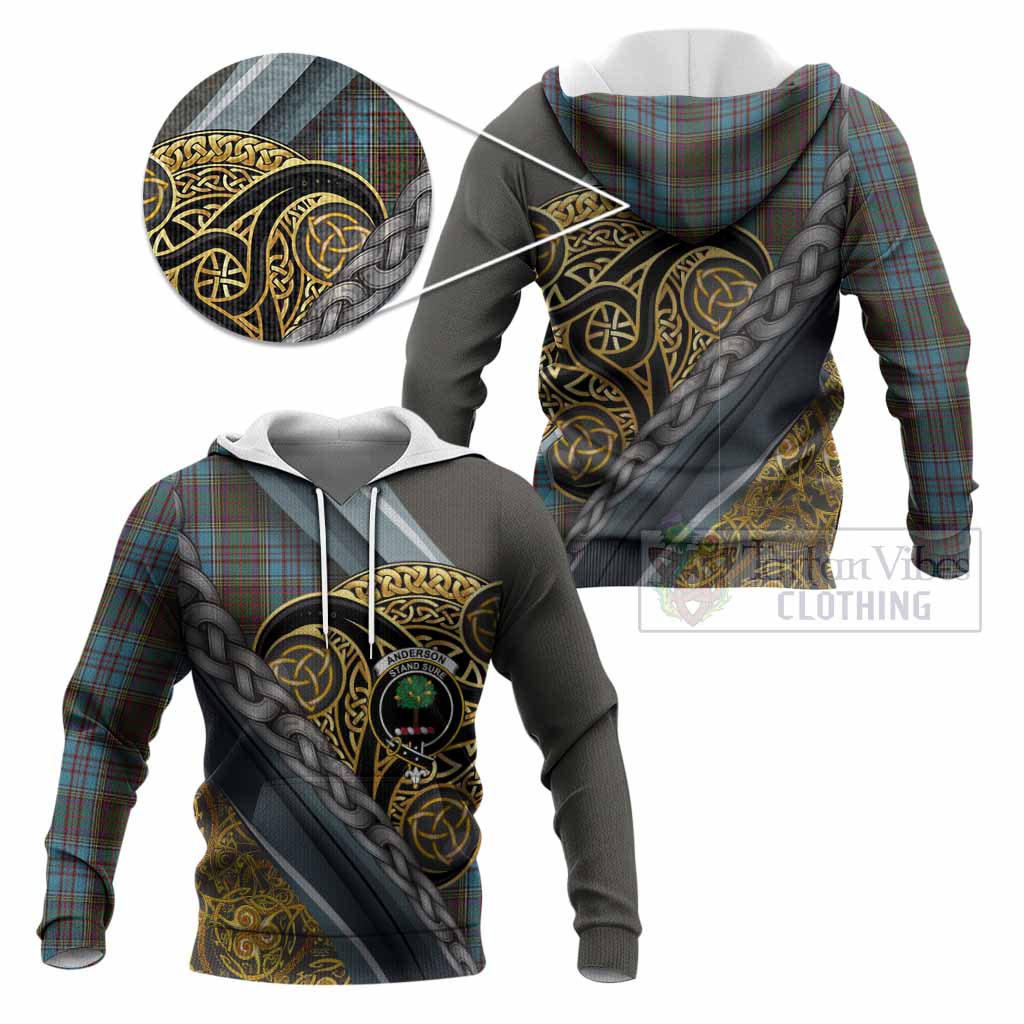 Anderson Tartan Crest Knitted Hoodie Scottish Triskele Celtic