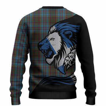 Anderson Tartan Crest Knitted Sweater Scottish Golden Lions Wave Flow
