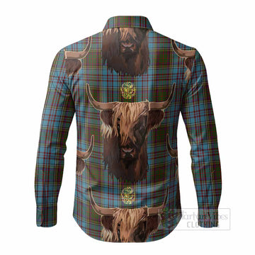 Anderson Tartan Crest Long Sleeve Button Shirts Scotland Heilan Coo Tartan Seamless Style