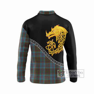 Anderson Tartan Crest Long Sleeve Polo Shirt Legendary Dragon Knot Half Style