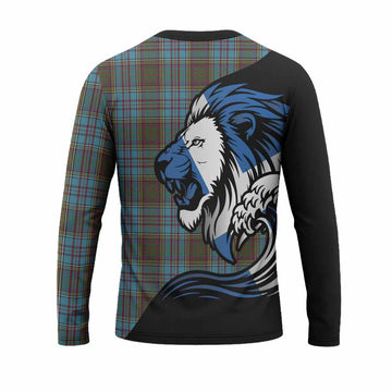 Anderson Tartan Crest Long Sleeve T-Shirt Scottish Golden Lions Wave Flow