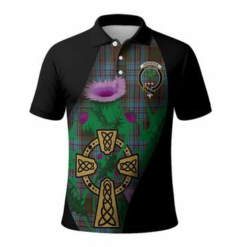 Anderson Tartan Crest Polo Shirt Celtic Cross Thistle Flowers
