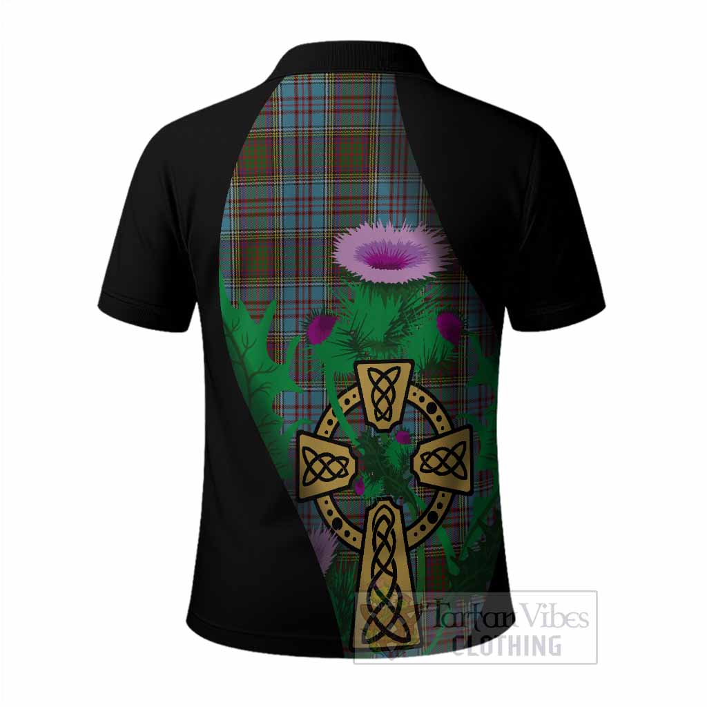 Anderson Tartan Crest Polo Shirt Celtic Cross Thistle Flowers
