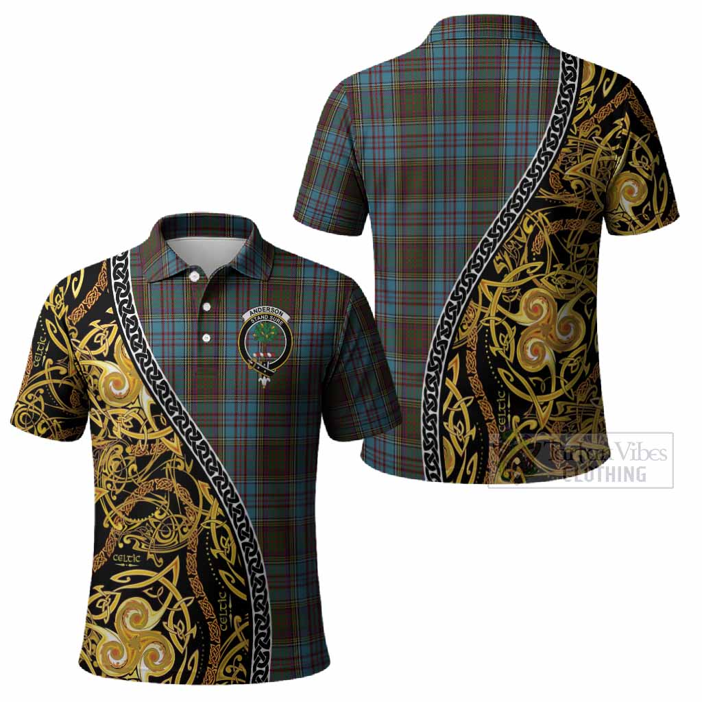 Anderson Tartan Crest Polo Shirt Celtic Knot and Triple Trickle Spiral Symbols
