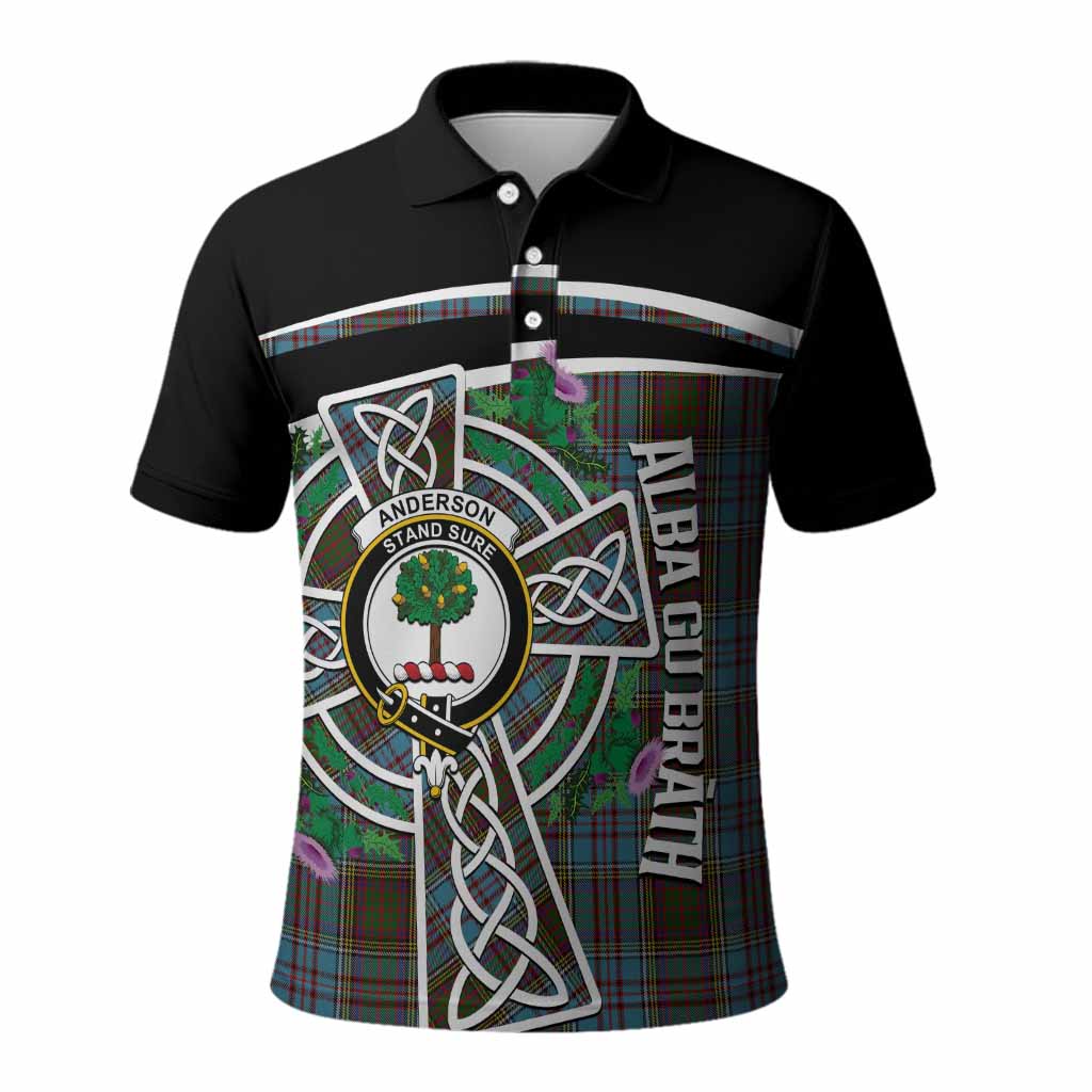 Anderson Tartan Crest Polo Shirt Scottish Thistle Celtic Cross Alba Gu Brath