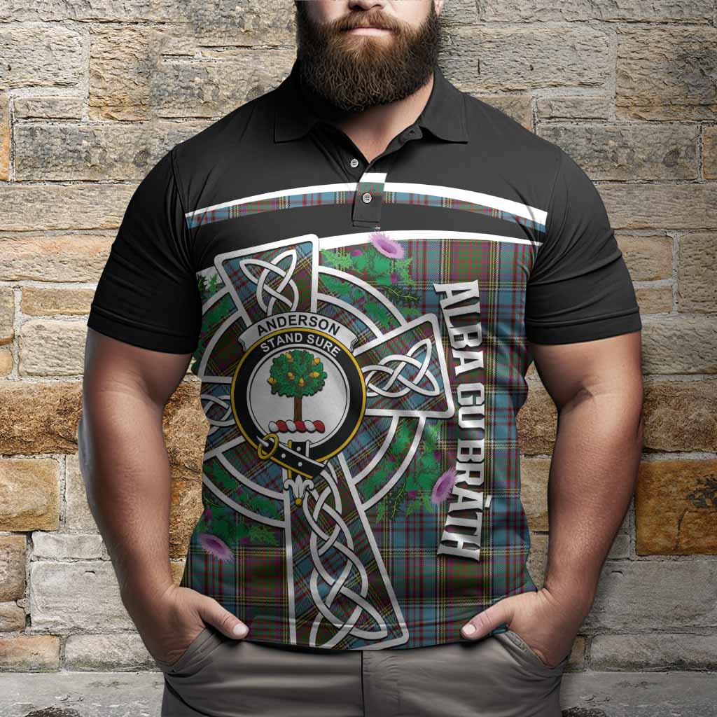 Anderson Tartan Crest Polo Shirt Scottish Thistle Celtic Cross Alba Gu Brath