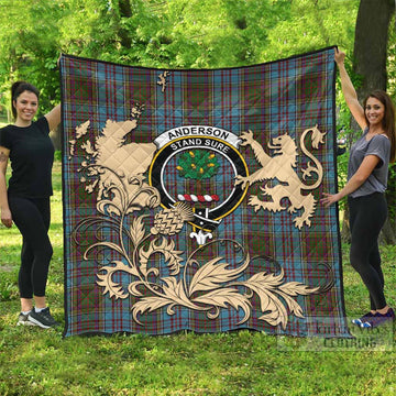 Anderson Tartan Crest Premium Quilt with Scottish Iconic Symbols 