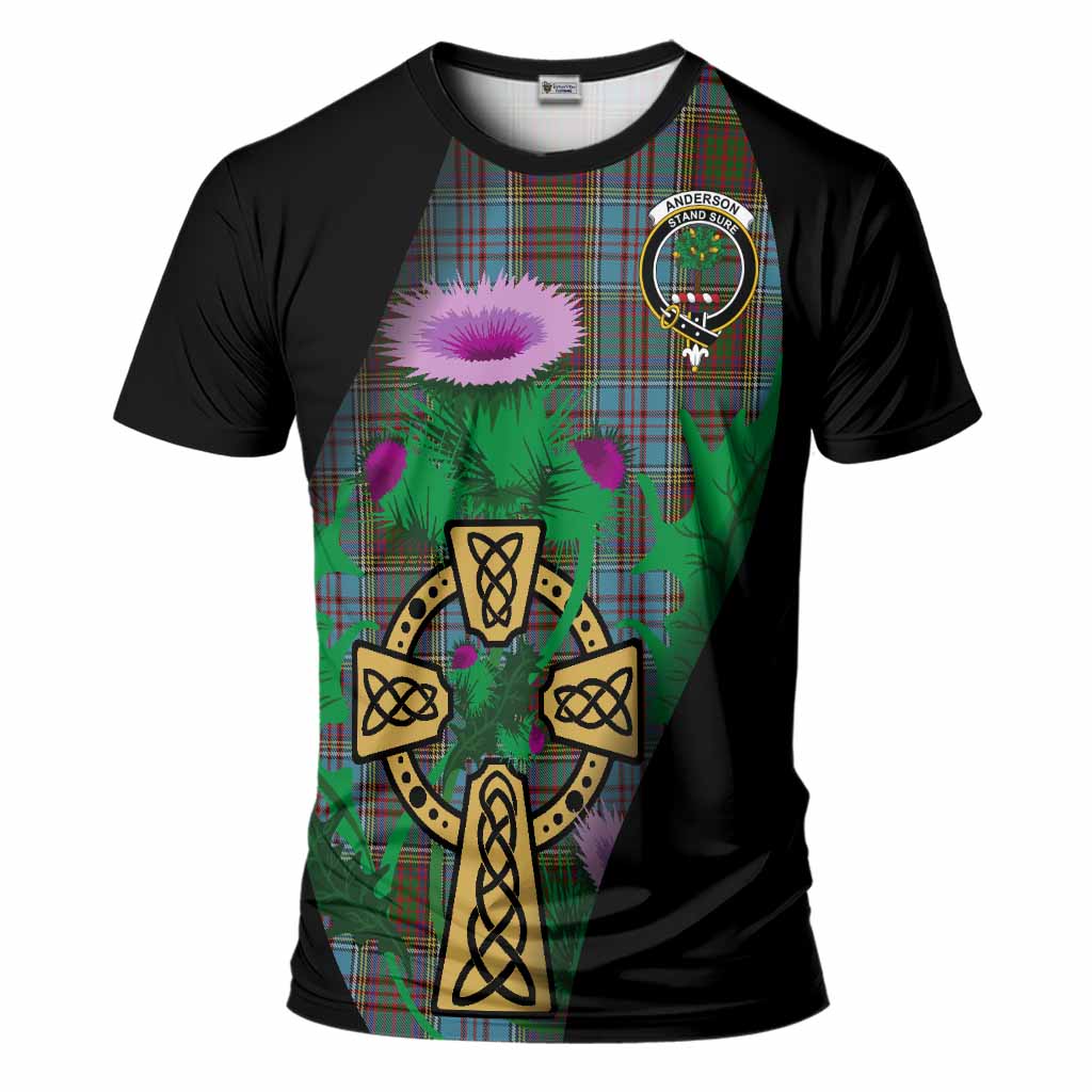 Anderson Tartan Crest T-Shirt Celtic Cross Thistle Flowers