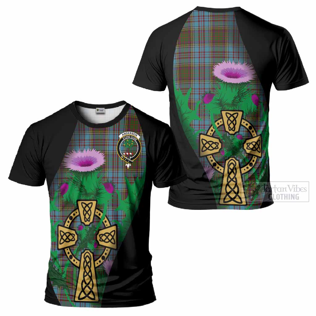 Anderson Tartan Crest T-Shirt Celtic Cross Thistle Flowers