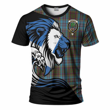 Anderson Tartan Crest T-Shirt Scottish Golden Lions Wave Flow