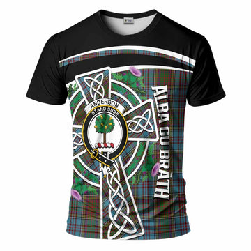 Anderson Tartan Crest T-Shirt Scottish Thistle Celtic Cross Alba Gu Brath