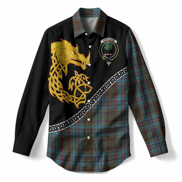 Anderson Tartan Crest Women Casual Shirt Legendary Dragon Knot Half Style