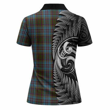 Anderson Tartan Crest Women Polo Shirt With New Zealand Silver Fern Maori Koru
