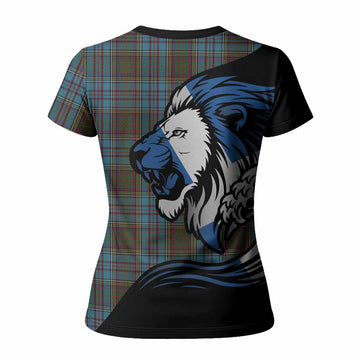 Anderson Tartan Crest Women T shirt Scottish Golden Lions Wave Flow