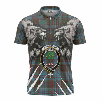 Anderson Tartan Crest Zipper Polo Shirt Ferocious Lion Style