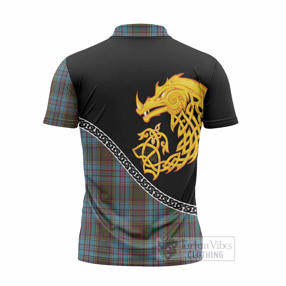Anderson Tartan Crest Zipper Polo Shirt Legendary Dragon Knot Half Style