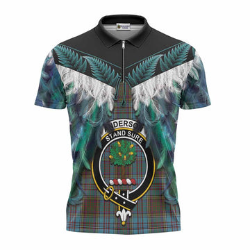 Anderson Tartan Crest Zipper Polo Shirt New Zealand Maori Korowai Cloak