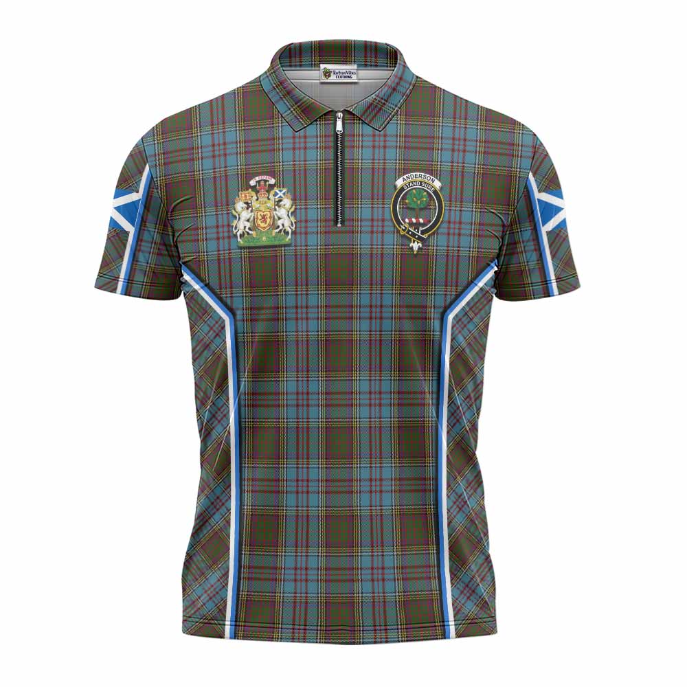 Anderson Tartan Crest Zipper Polo Shirt Scotland Coat of Arm Flag Style - Tartan Vibes Clothing