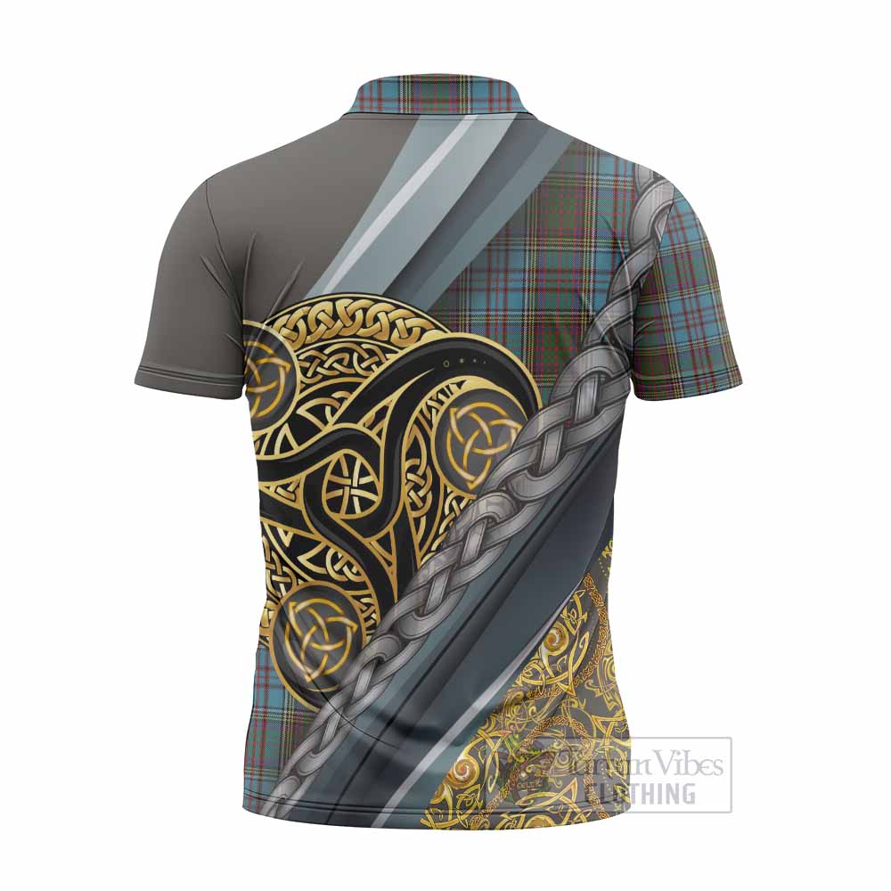 Anderson Tartan Crest Zipper Polo Shirt Scottish Triskele Celtic