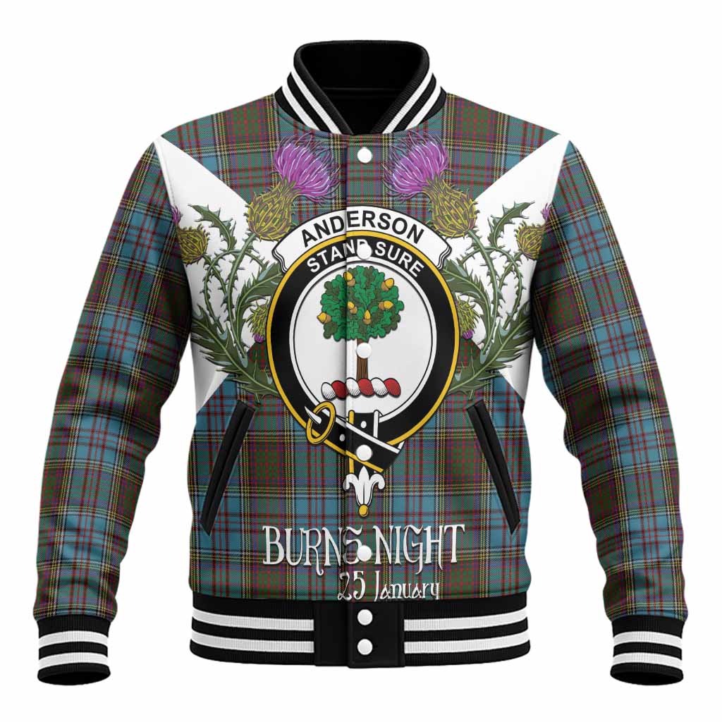 Anderson Tartan Family Crest Baseball Jacket Scottish Burns Night Thistle Floral