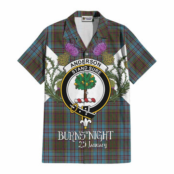 Anderson Tartan Family Crest Cotton Hawaiian Shirt Scottish Burns Night Thistle Floral