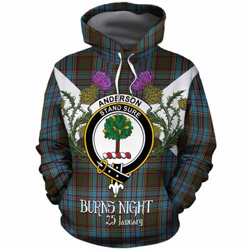 Anderson Tartan Family Crest Cotton Hoodie Scottish Burns Night Thistle Floral