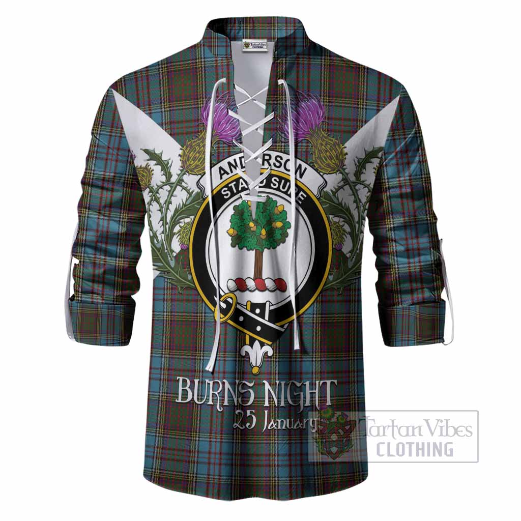 Anderson Tartan Family Crest Ghillie Shirt Scottish Burns Night Thistle Floral