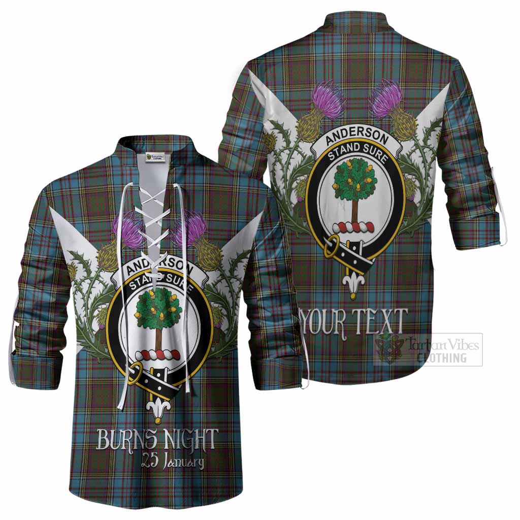 Anderson Tartan Family Crest Ghillie Shirt Scottish Burns Night Thistle Floral