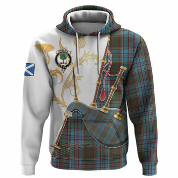Anderson Tartan Family Crest Hoodie Bagpipes with Scottish Thistle