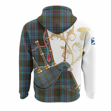 Anderson Tartan Family Crest Hoodie Bagpipes with Scottish Thistle