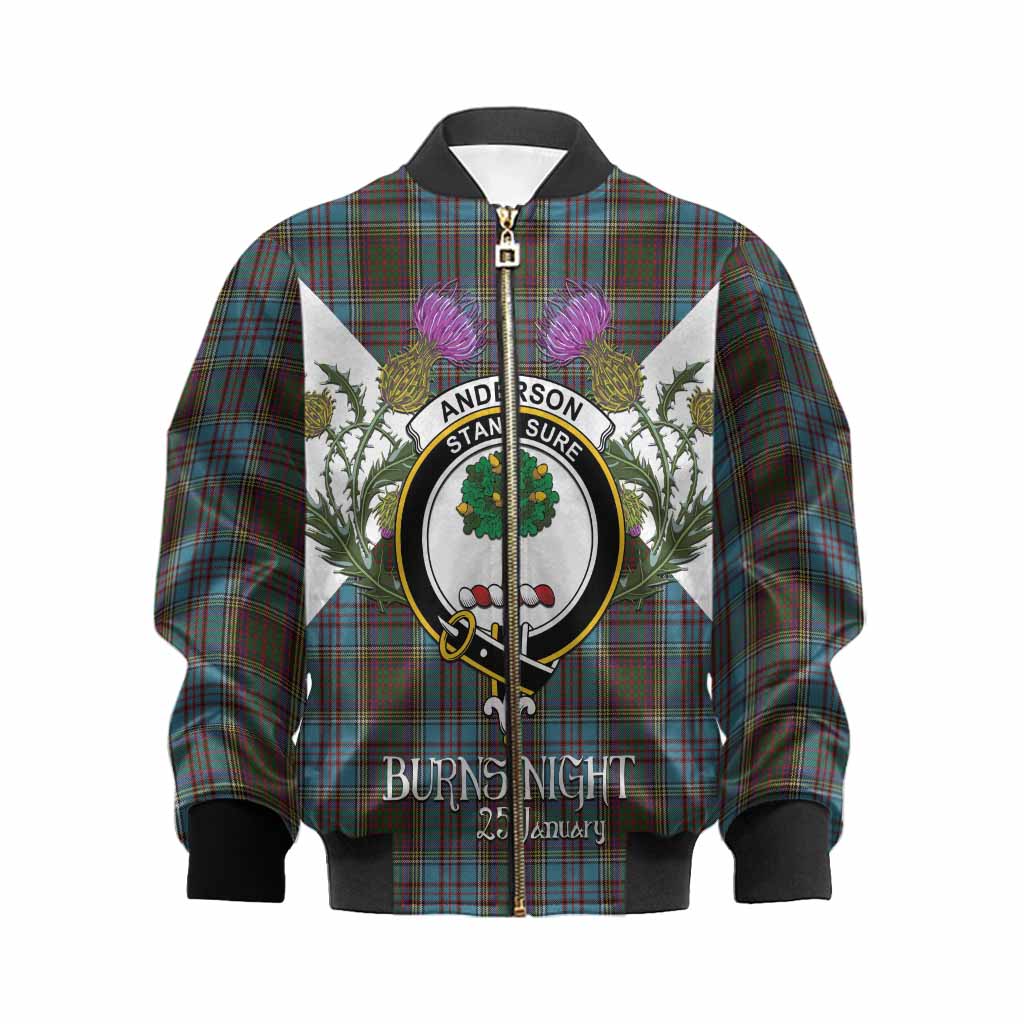 Anderson Tartan Family Crest Kid Bomber Jacket Scottish Burns Night Thistle Floral
