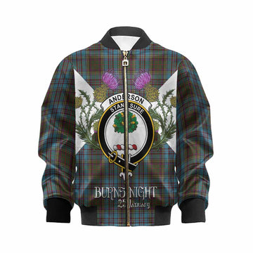 Anderson Tartan Family Crest Kid Bomber Jacket Scottish Burns Night Thistle Floral