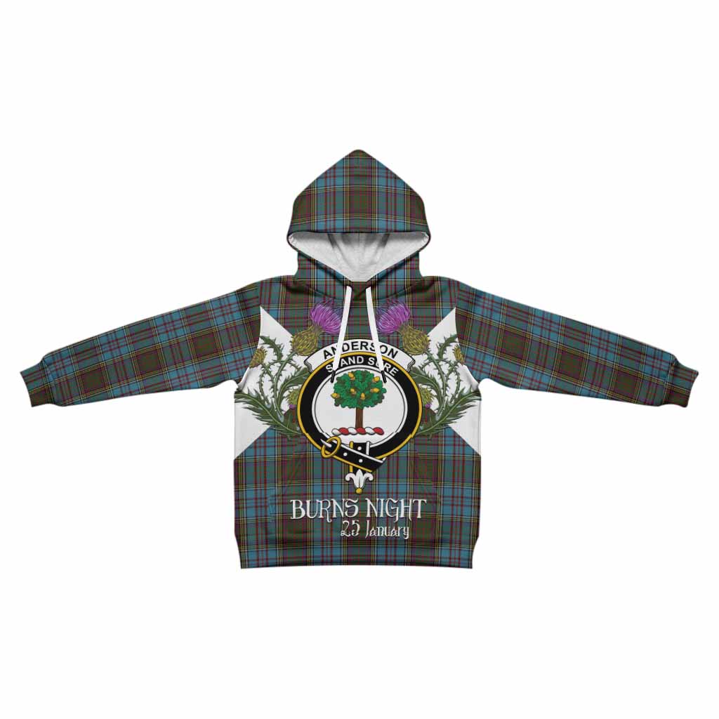 Anderson Tartan Family Crest Kid Hoodie Scottish Burns Night Thistle Floral