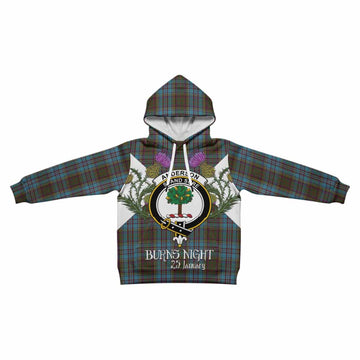 Anderson Tartan Family Crest Kid Hoodie Scottish Burns Night Thistle Floral