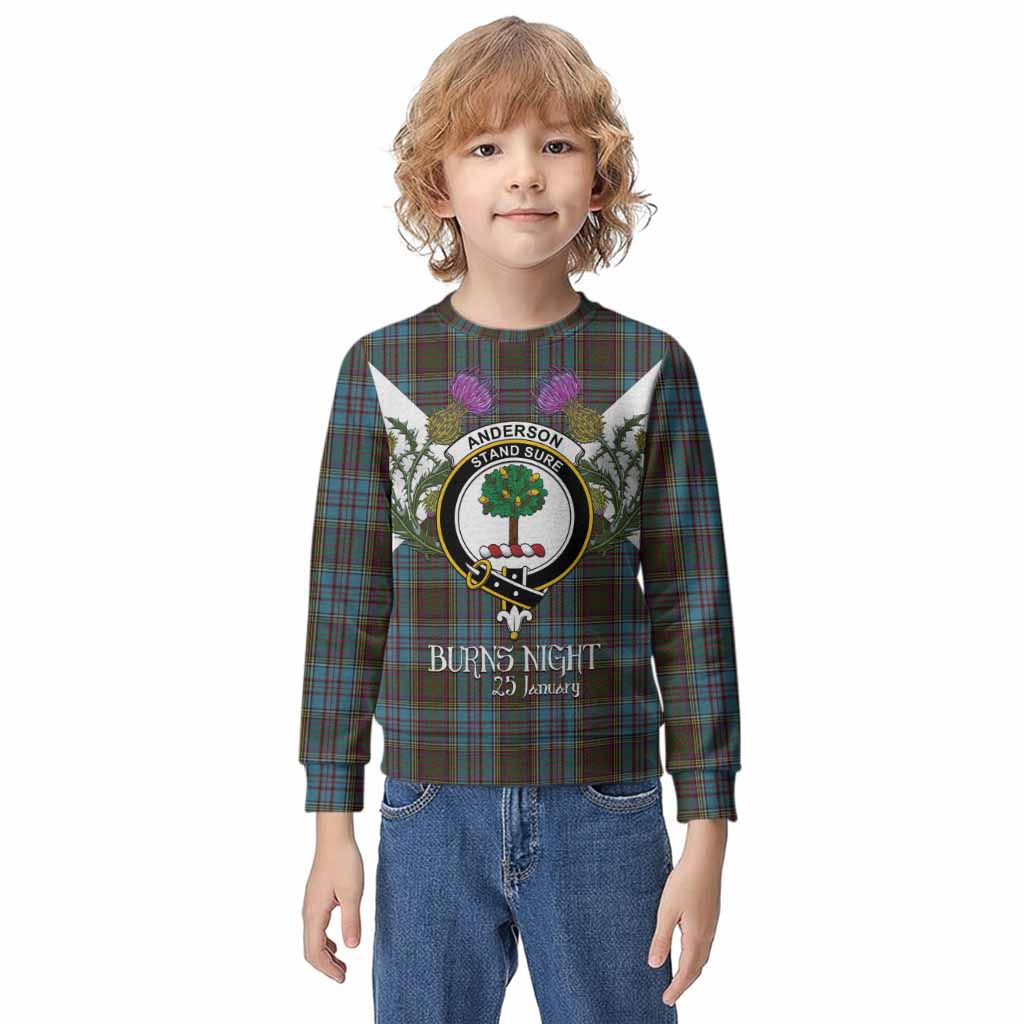 Anderson Tartan Family Crest Kid Knitted Sweatshirt Scottish Burns Night Thistle Floral