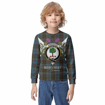 Anderson Tartan Family Crest Kid Knitted Sweatshirt Scottish Burns Night Thistle Floral