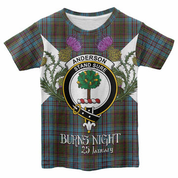 Anderson Tartan Family Crest Kid T-shirt Scottish Burns Night Thistle Floral