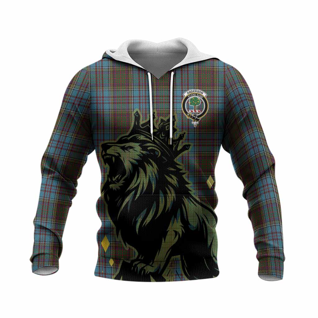Anderson Tartan Family Crest Knitted Hoodie Crowned Lion Roaring