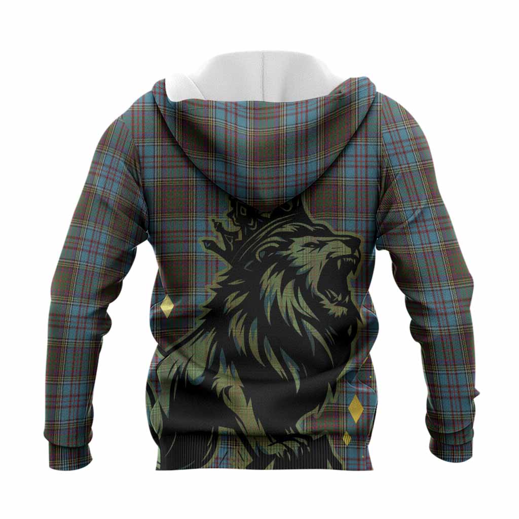 Anderson Tartan Family Crest Knitted Hoodie Crowned Lion Roaring