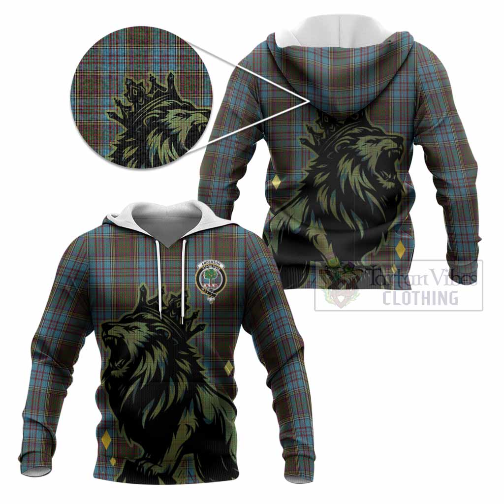 Anderson Tartan Family Crest Knitted Hoodie Crowned Lion Roaring