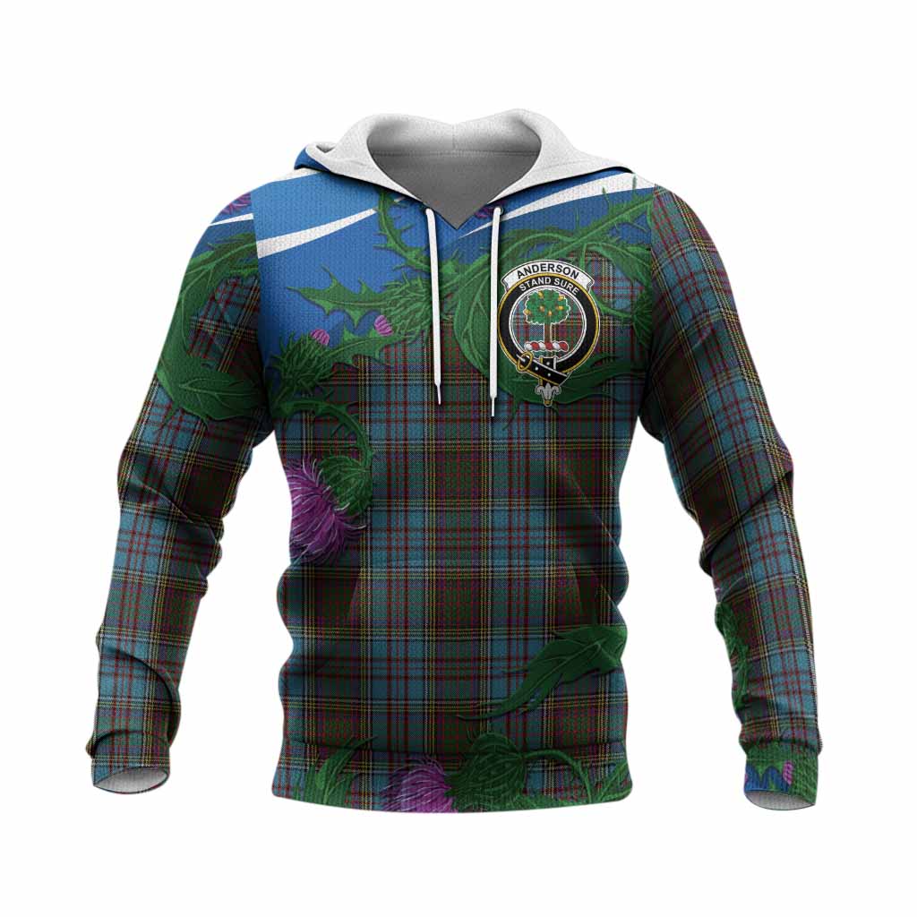 Anderson Tartan Family Crest Knitted Hoodie Thistle in Minimalism