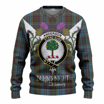 Anderson Tartan Family Crest Knitted Sweater Scottish Burns Night Thistle Floral