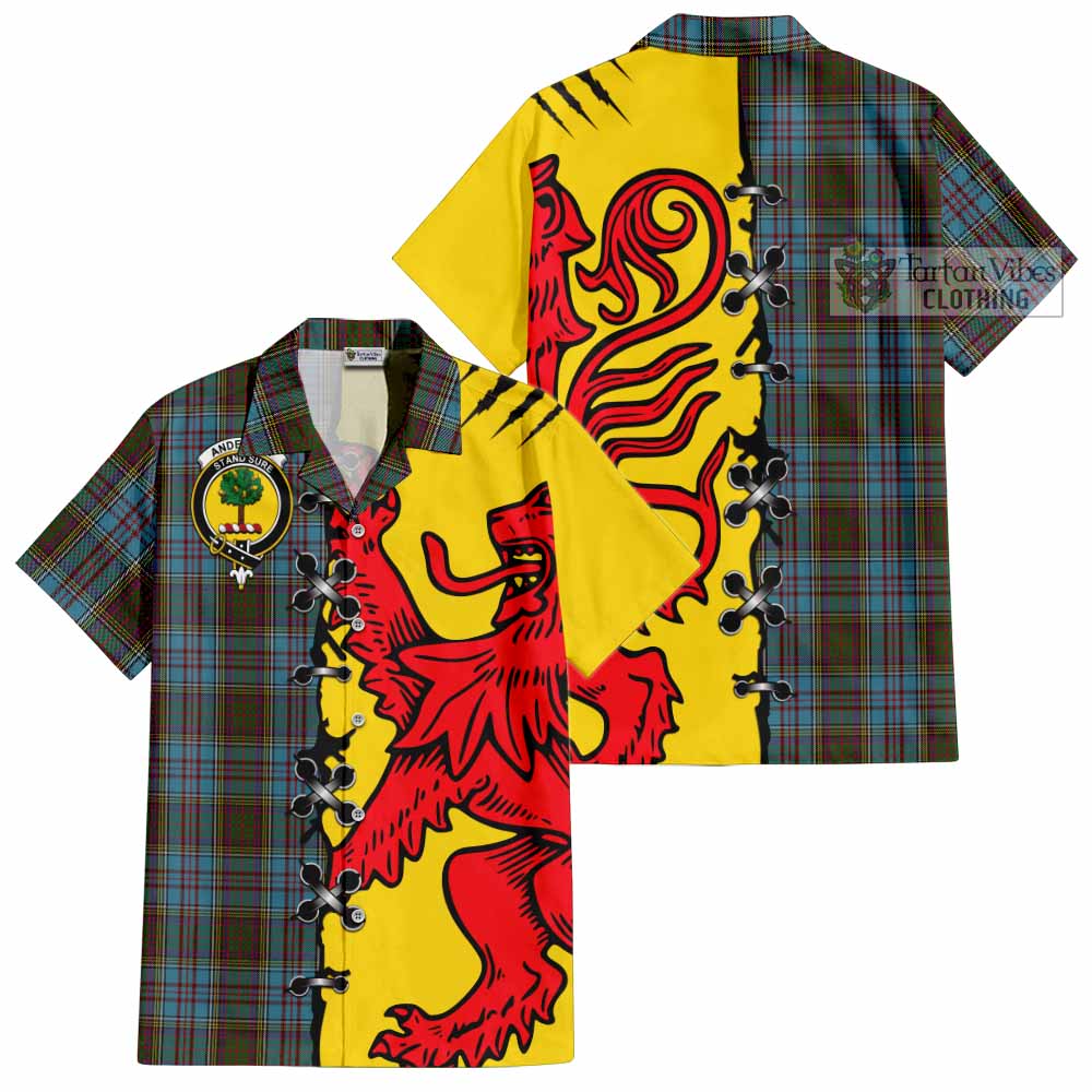 Anderson Tartan Family Crest Short Sleeve Button Shirt Lion Rampant Honor - Tartan Vibes Clothing
