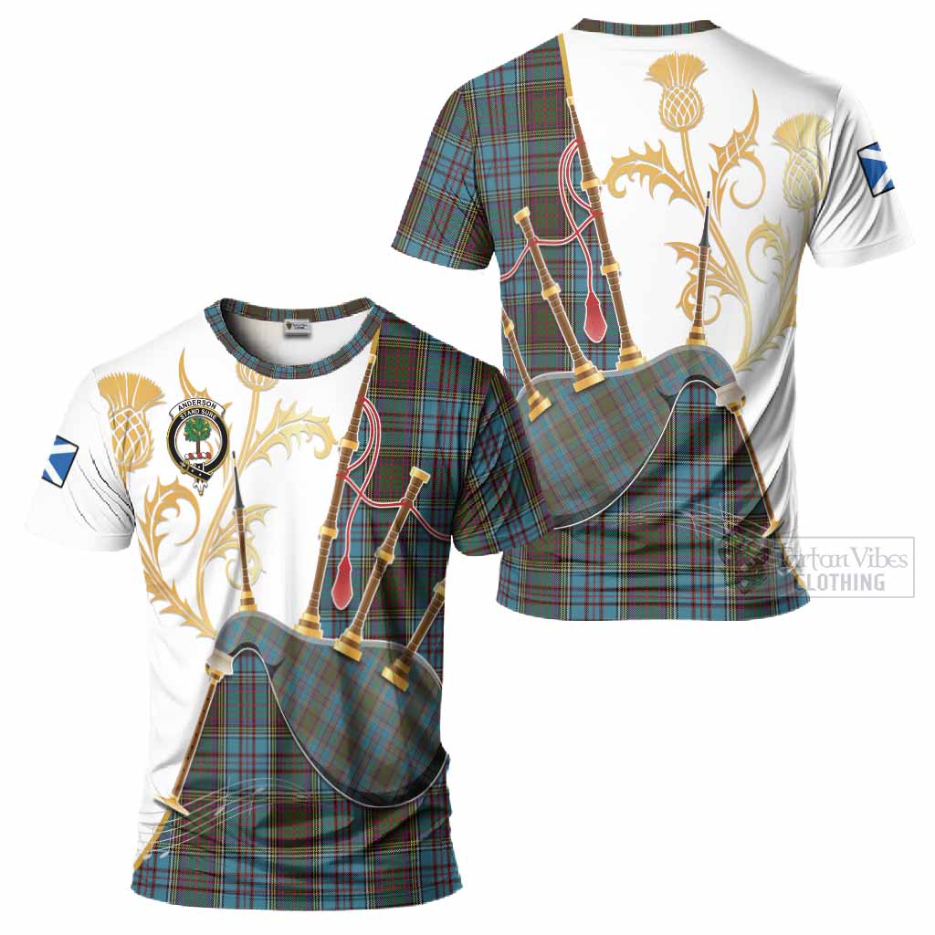 Anderson Tartan Family Crest T-Shirt Bagpipes with Scottish Thistle