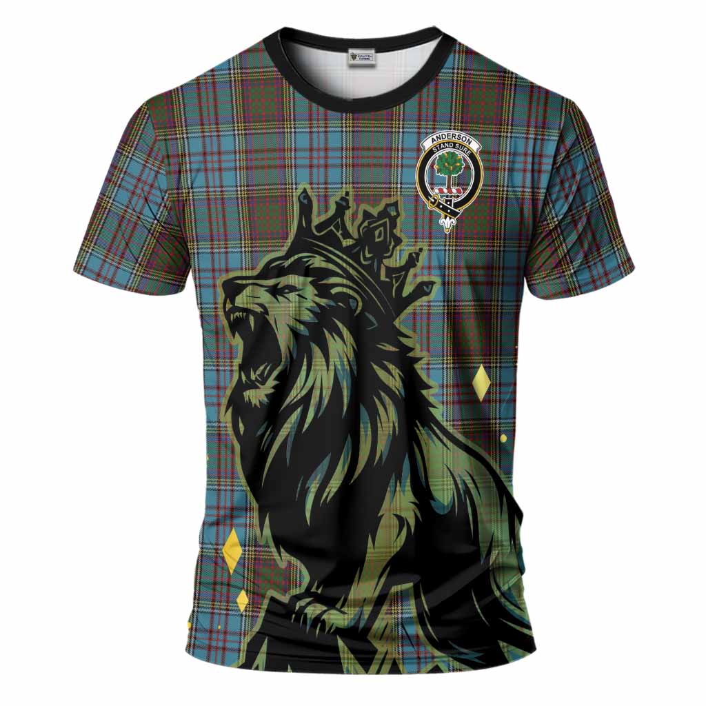 Anderson Tartan Family Crest T-Shirt Crowned Lion Roaring