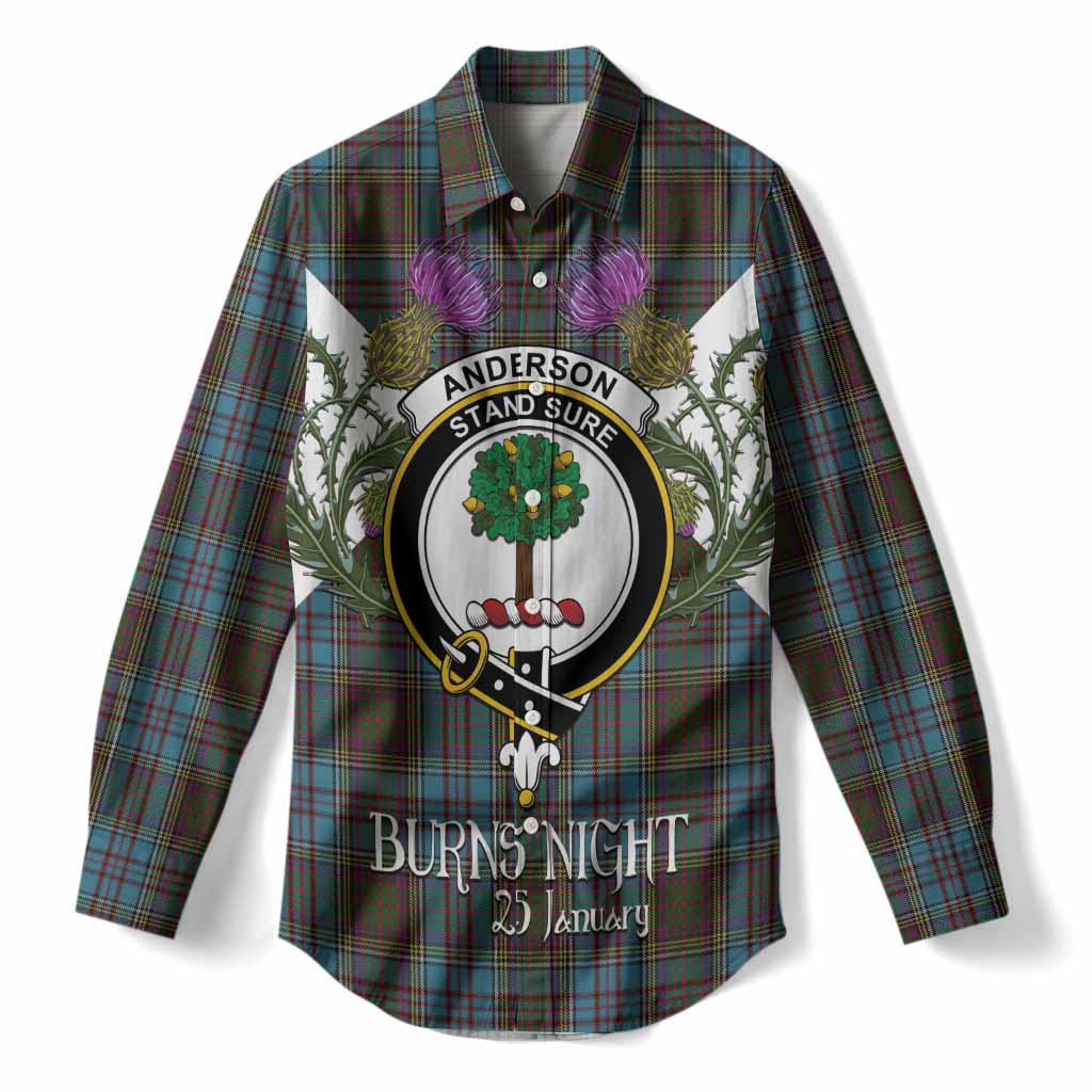 Anderson Tartan Family Crest Women Casual Shirt Scottish Burns Night Thistle Floral