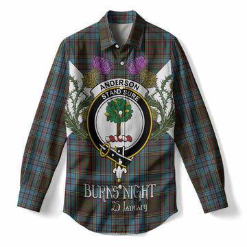 Anderson Tartan Family Crest Women Casual Shirt Scottish Burns Night Thistle Floral