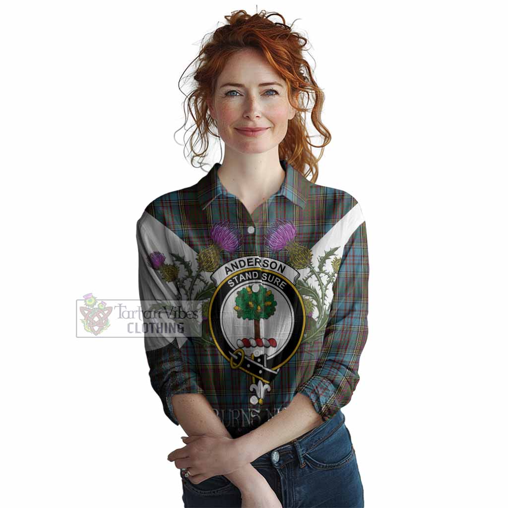 Anderson Tartan Family Crest Women Casual Shirt Scottish Burns Night Thistle Floral