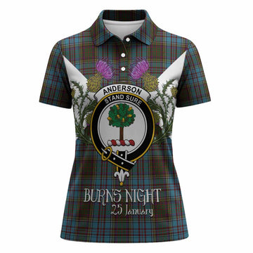 Anderson Tartan Family Crest Women Polo Shirt Scottish Burns Night Thistle Floral