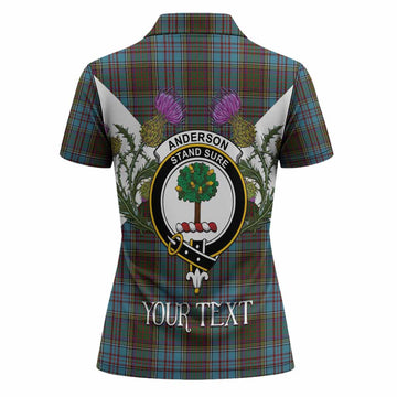 Anderson Tartan Family Crest Women Polo Shirt Scottish Burns Night Thistle Floral